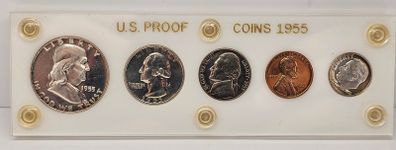 USA United States 1955 Silver Proof 5 Coin Set in Capital Holder
