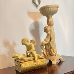 Vintage Cherub Decor SetBookTrinket Box &column