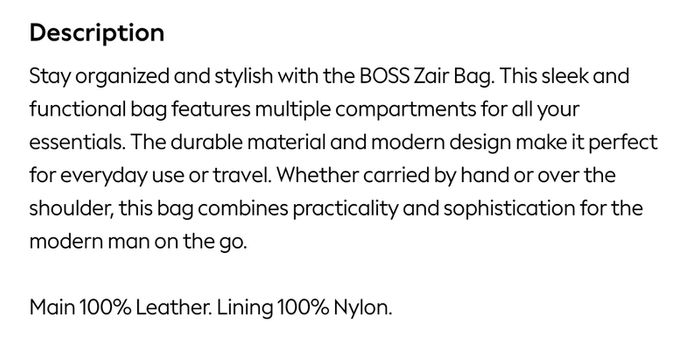Black Leather Hugo BOSS Zair Bag