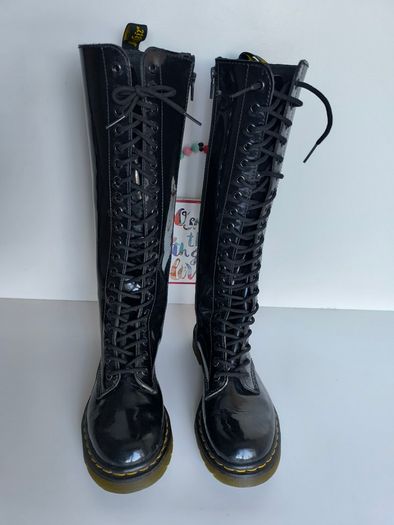 Dr Martens 1b60 20 eye high knee tall patent black boots UK4 EU37 US6