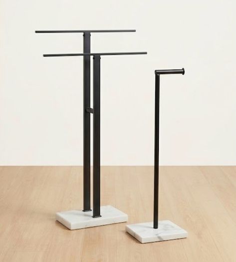 Free Standing black towel Rail and toilet roll holder with Marble Base