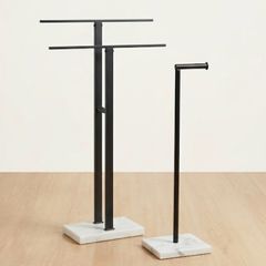 Free Standing black towel Rail and toilet roll holder with Marble Base