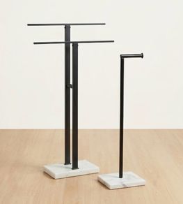 Free Standing black towel Rail and toilet roll holder with Marble Base