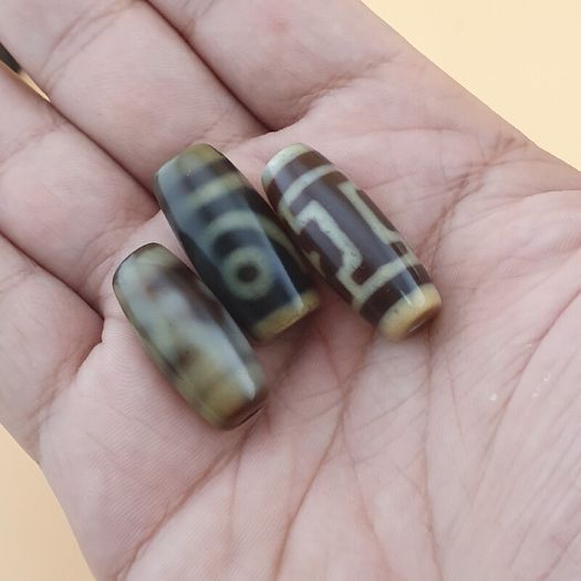 Vintage Lot of 3 Himalayan Tibetan Agate Dzi Beads Amulets