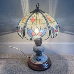 Vintage 80s table lamp with glass shade