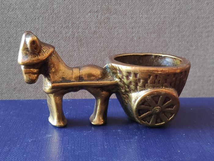 Vintage solid brass donkey & turf creel figurine