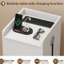 Narrow Bedside Table set of 2 with Sensor LED Light, Slim Side Table with Charging Station, Small Bedside Cabinet with 1 open Compartment and 2 Drawers for Living Room Bedroom, White(2 pcs) Image 6