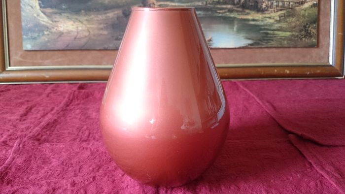 9 Inches Tall Orange Glass Vase Made In Spain
