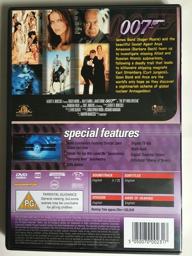 007 James Bond - The Spy Who Loved Me [1977] Roger Moore, Barbara Bach, Curt Jurgens, Desmond Llewelyn, Lois Maxwell & Richard Kiel [Movie DVD]