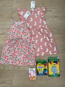 HM girls dresses crayola markers hair clips
