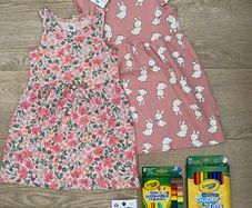 HM girls dresses crayola markers hair clips