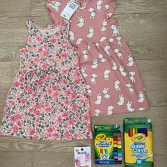 HM girls dresses crayola markers hair clips