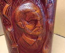 Vintage  Tooled Leather Wrapped Liquor Decanter  Don Quijote / Sancho Panza