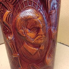 Vintage  Tooled Leather Wrapped Liquor Decanter  Don Quijote / Sancho Panza