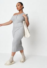 BNWT Missguided plus popper off shoulder grey maxi dress size UK26 EU54 Postage included