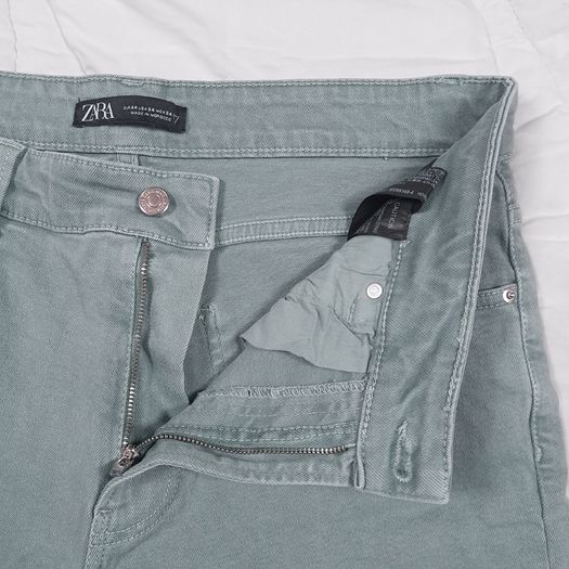 Zara Muted Green Blue Raw Frayed Hem Slim Fit Cropped Jeans 14UK/42EU