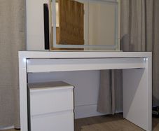 Vanity Table with topped glass, LED Vanity Mirror & locker