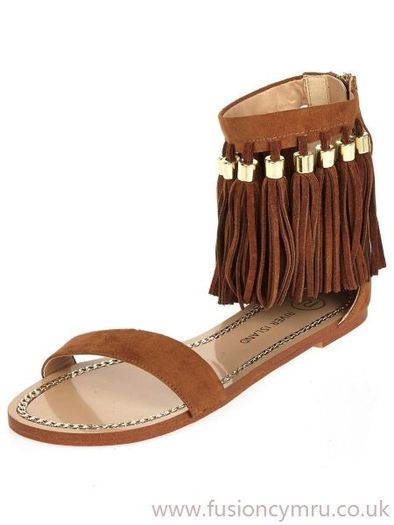 River Island leather fringe zip sandal new in box