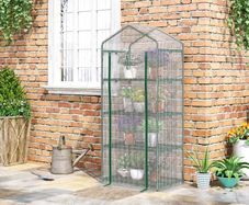 4 Tier Mini Greenhouse, Portable Small Green House with Roll-up Door, PE Cover, 70 x 50 x 160 cm, White