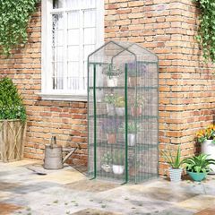 4 Tier Mini Greenhouse, Portable Small Green House with Roll-up Door, PE Cover, 70 x 50 x 160 cm, White