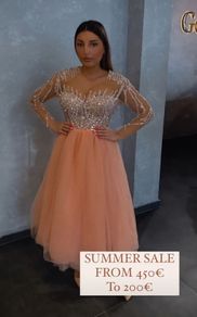 Debs Dress - Embellished peach Tea dresa