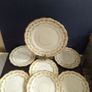 Lovely Set of Six Vintage Shabby Chic Floral Tea Plates and Matching Cake Plate by Rose China AD1820, Manchester,  in Delicate Floral Swags Pattern with Yellow and Pink Roses Image 2