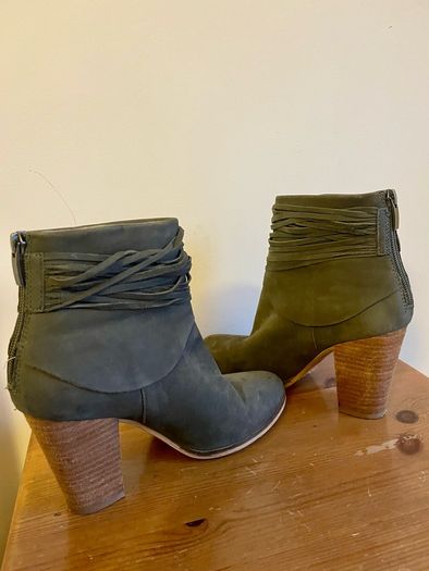 Mint Velvet Khaki Olive Suede Leather Ankle Boots Size 37 UK 4