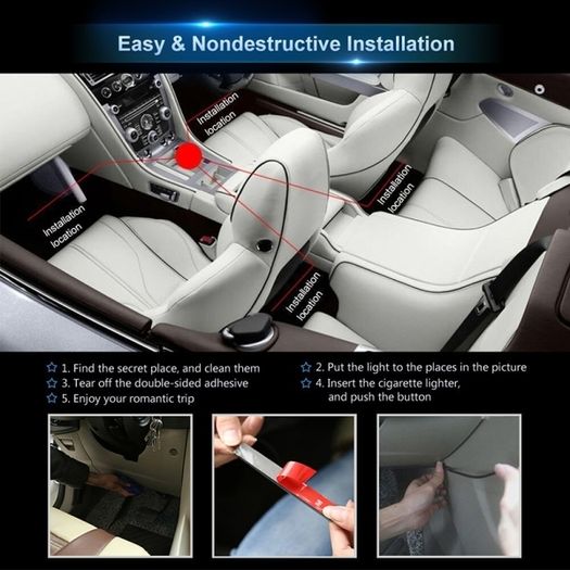 25312 Car RGB LED Strip Interior Light Multicolor Music Atmosphere Sound Active Foot LED Light Strip LED Lighting with USB Cigar Port