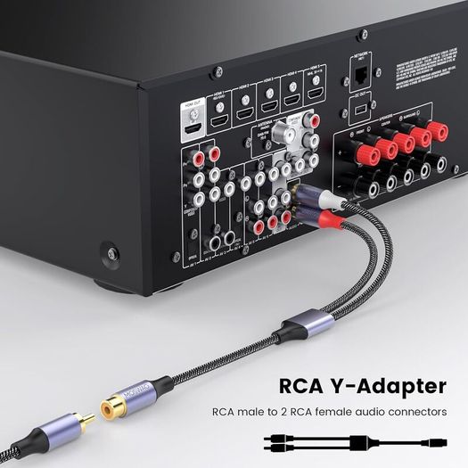 MOSWAG RCA Y Splitter Cable, 1 Female to 2 Male Audio Adapter, Nylon Braided Hi-Fi Splitter for Subwoofer, Home Theater, HDTV, Amplifier, Gaming Console