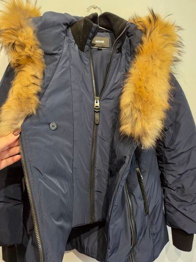 Mackage Adali Down Jacket Navy Size L Fur Trim Collar