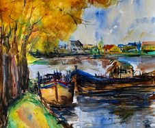 boats barging watercolour