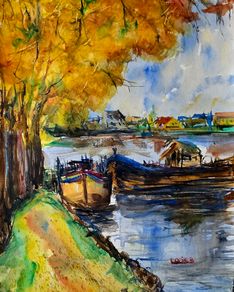 boats barging watercolour