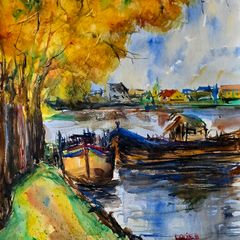 boats barging watercolour