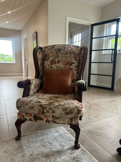 Vintage floral two seater sofa and matching armchair