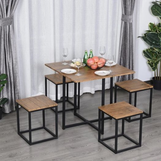 MDF Topped Steel 5-Piece Dining Table w/ 4 Stools Set Black (FREE SHIPPING)