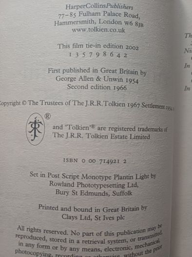 The Lord of the Rings 3 Volumes by J.R.R. Tolkien (Fantasy Paperbacks 2002)