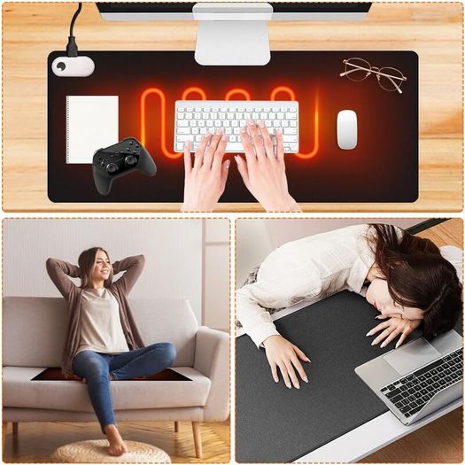 Heated Mouse Pad, Office Decor-Mouse Pad, Warm Desk Pad, Electric Heating Pad with Digital Display & 3 Heating Levels & 3Hours Auto Shut-Off for PC Keyboard Laptop Office and Home Black