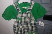 baby boys green checkered dungarees and polo