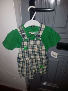 baby boys green checkered dungarees and polo