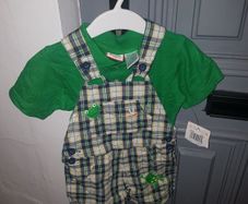 baby boys green checkered dungarees and polo