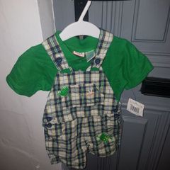 baby boys green checkered dungarees and polo