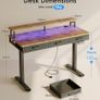 Electric Standing Desk, 120 x 54cm Height Adjustable Desk with 3 Drawers, RGB LED Strip & Charging Station Image 2