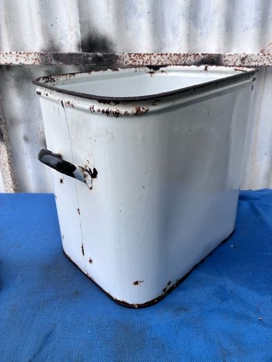 Vintage white enamel bread bin