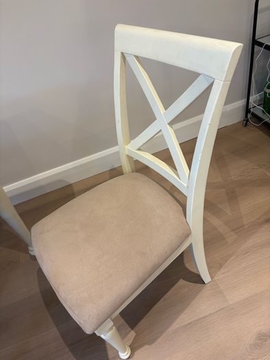Extendible Wooden dining table & 4 fabric cushioned chairs