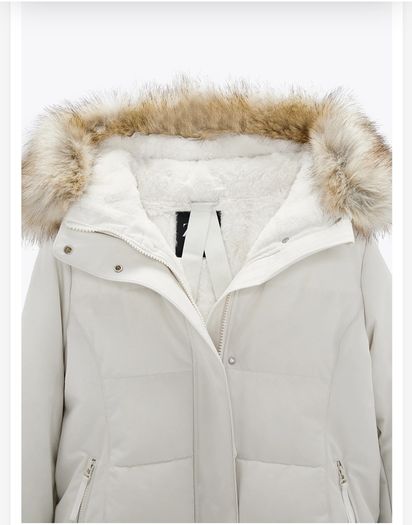 Zara Water Repellant Long Puffer Winter Parka Ecru