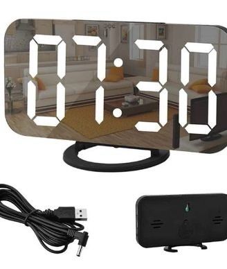 Mirror Alarm Clock,Digital Alarm Clock Large 6.5" LED Display with Light Sensing Dimming Mode,Adjustable Brightness,2 USB Charging Ports