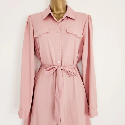 Dorothy Perkins Salmon Pink Button Crepe Belted Shirt Dress