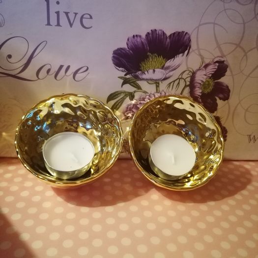 NEW - 2 Gold Tealight Holders