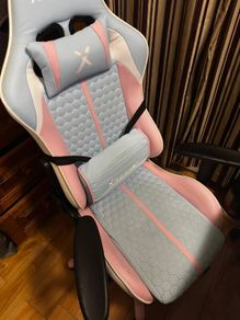 X Rocker Agility eSport gaming chair, Bubblegum (pink/blue/white), with neck and lumbar pillows