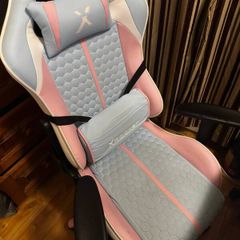 X Rocker Agility eSport gaming chair, Bubblegum (pink/blue/white), with neck and lumbar pillows